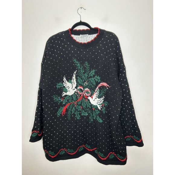 Adele Knitwear Vintage Christmas Sweater Doves Holiday Long Sleeve One Size - Picture 1 of 7